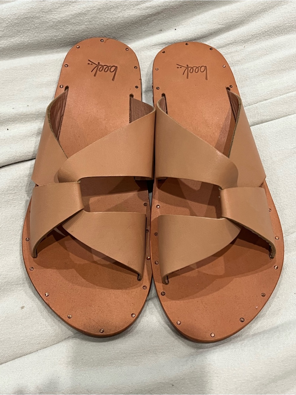 beek Leather Crisscross Slide Sandals Size 11 RT $240 NWOT